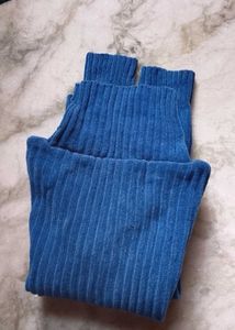 Blue Turtleneck Ribbed Sweater