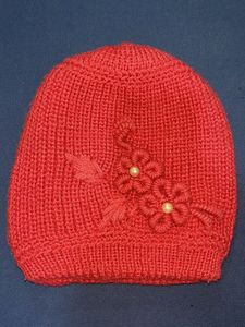 Knitted Beanie with Floral Embellishments