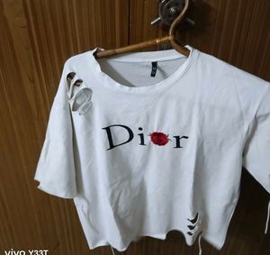 White Distressed Dior Rose T-Shirt