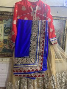 Red &amp; Gold Embroidered Anarkali Dress