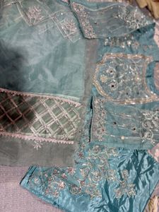 Embellished blue Kurta palazo with dupatta