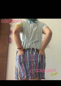 Striped Overall Dress with T-Shirt