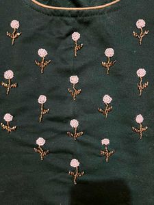 Dark Green Embroidered Winter Kurta