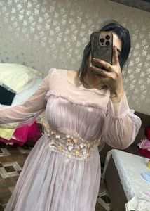 Elegant Pink Tulle full sleeveGown🎀🩷🦋