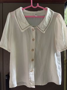 Chic White Short Sleeve Blouse