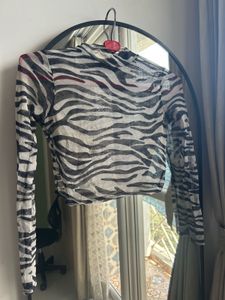 PRETTYLITTLETHING Zebra Print Mesh Top