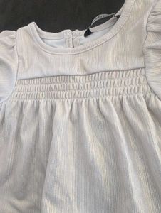 Kids White Ribbed Smocked Puff Sleeve Top