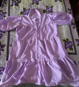 Lilac Puff Sleeve Tiered Midi Dress