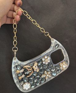 iPhone 15pro Cover with Gold Chain sparkling gem