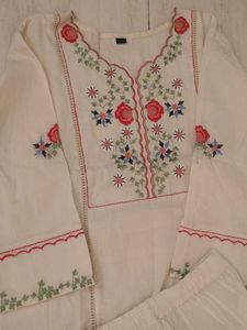 White Embroidered Kurta with Pants