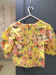 yellow Floral Print Top