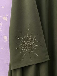 Elegant Olive Green Abaya with Embellished Sleeves