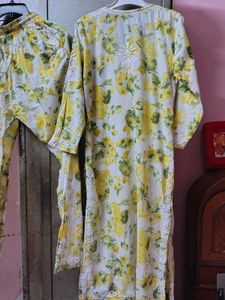 Yellow Floral Kurta pant Set