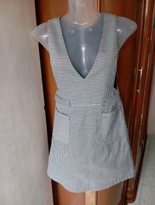 Plaid V-Neck Pinafore Dress