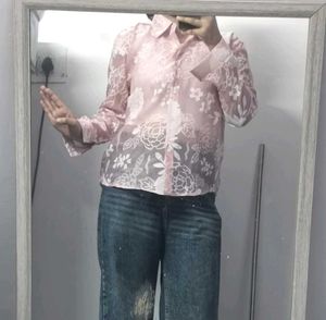 Chic Pink Floral Sheer Button-Up Shirt