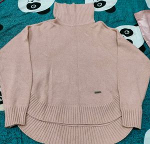 Pink Turtleneck Knit Sweater