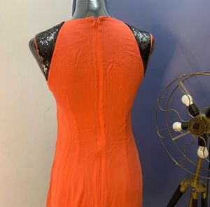 Sparkly Sequin Panel Orange Dress