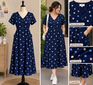 Brand New Navy Blue Star Print Midi Dress
