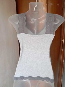 Grey Lace Trim Camisole Top