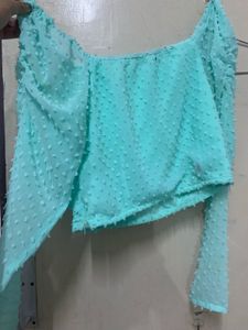 Aqua Ruched Swiss Dot Crop Top