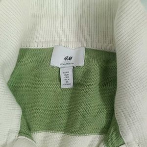 Green &amp; White Striped Collared Sweater