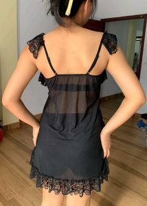 Elegant Black Lace Trim Dress