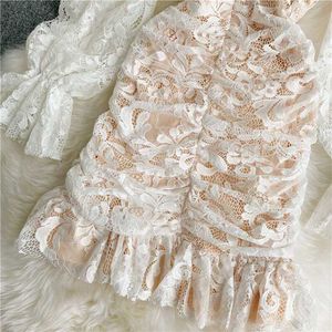 Elegant White Lace Ruched Dress