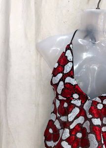 Sparkling Red &amp; White Floral Halter Top