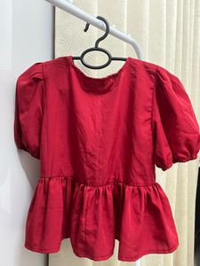 Pinteresty Red Tie Top with Puff Sleeves