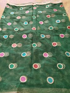 Bottle Green Colour Netted Saree