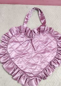Heart shape satin tote bag with bow ribbons