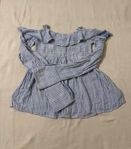 Blue Striped Off-Shoulder Top