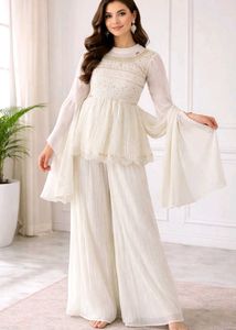 Elegant White Kurta Set with Palazzo Pants