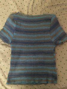 Striped Square Neck Cropped Top