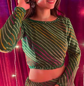 Navratri Green leheriya choli with Mirror Work