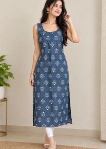 Stylish grey Printed Sleeveless Kurta
