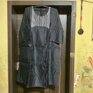 Elegant Black Kurta with Embellished Neckline