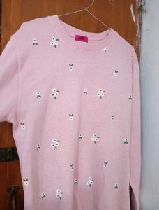 Floral Embroidered Pink Sweater