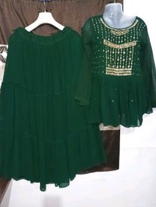 dark green kurti with lehga