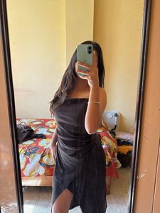 Black Ruched Midi Dress