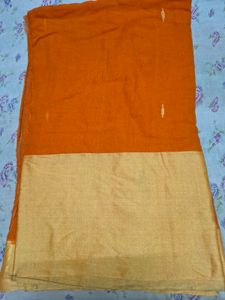 Elegant Orange Saree with Golden Border