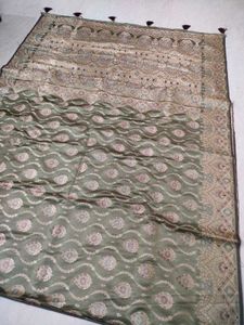 New Original premium Dusty green Satin Silk Saree