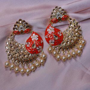 Heavy Stunning Red Floral Dangle Earrings