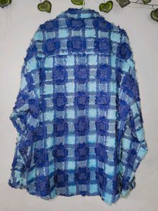 Blue Plaid Textured Jacket