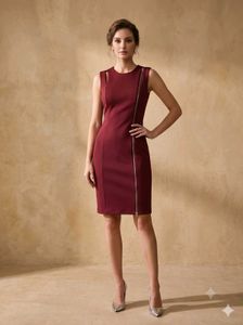 Chic Maroon Sleeveless Zipper Dress