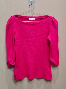 Chic Fuchsia Knit Top with Puff Sleeves