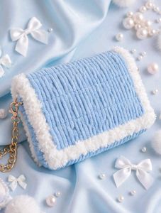 Soft Blue &amp; White Plush Clutch