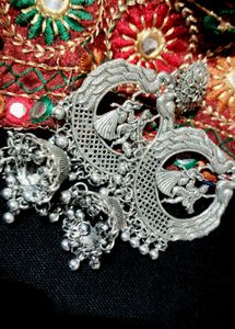 Oxidized Silver peacock Jhumka Earrings