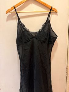 Black Lace Trimmed Slip Dress