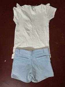 Cute White T-Shirt &amp; Light Blue Shorts Set